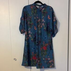 Floral Blue Dress with Butterfly Print